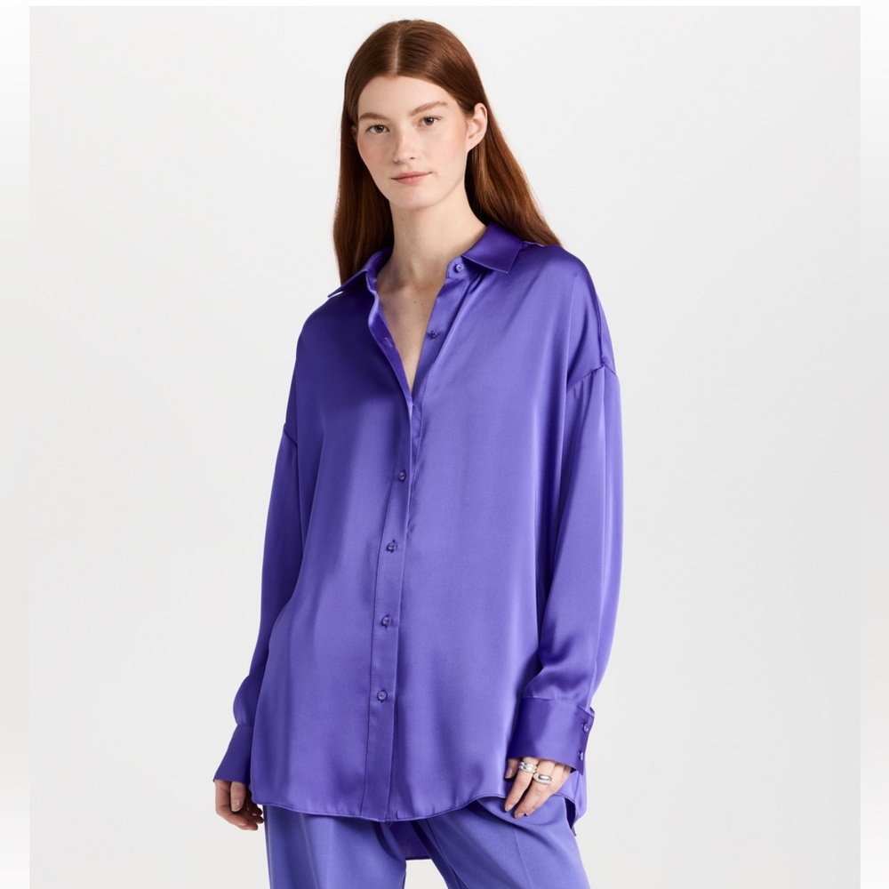 Favorite Daughter Purple Satin Button-Down Blouse
